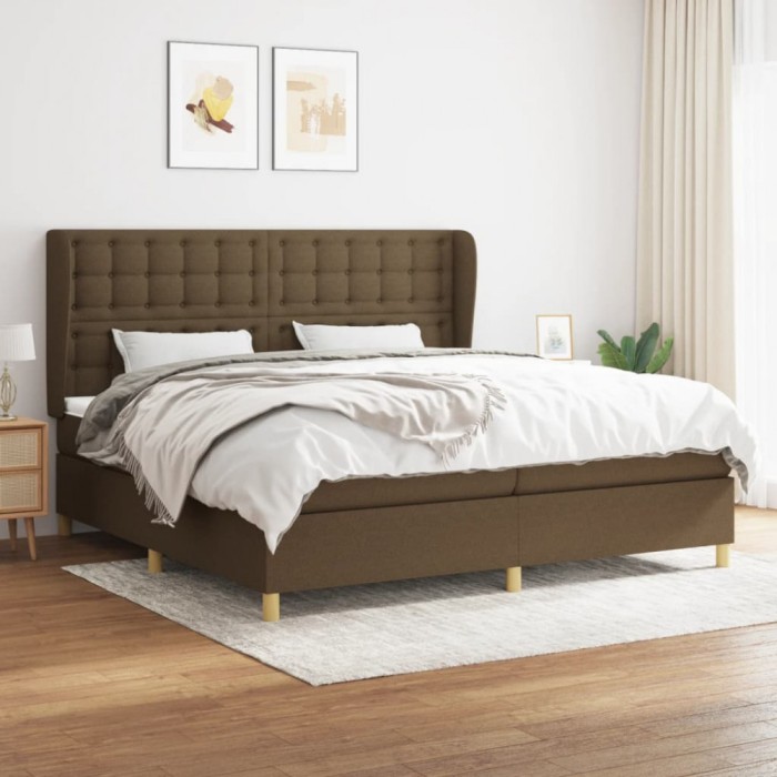 vidaXL Pat box spring cu saltea, maro &icirc;nchis, 200x200 cm, textil 3128872