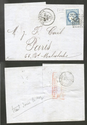 France 1872 Postal History Rare Cover + Content Quentin to Paris D.218 foto