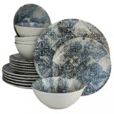 Set farfurii 18 piese, 6 persoane, Blue Tiles, Alb Ivoire/Albastru