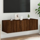 vidaXL Comodă TV de perete cu lumini LED, stejar maro, 100x35x31 cm