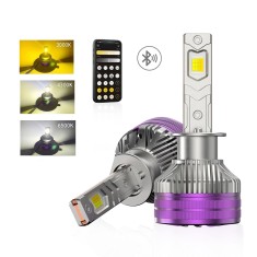 Set 2 Becuri Auto H1 LED CSP 160W 3000K 4300K 6500K Galben-Alb Reglabil Din Aplicatie, 16000LM Canbus, Fara Eroare de Bec Ars, cu Ventilator pentru Ra