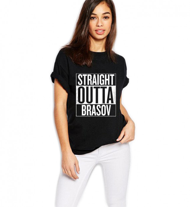 Tricou dama negru - Straight Outta Brasov - XL