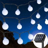 Instalatie craciun, 12 metri, 100 de led-uri cu ornament tip bulb, 8 jocuri de lumini alb rece, cu energie solara, liniar, interior/exterior, flippy
