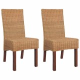 vidaXL Scaune de bucătărie, 2 buc., maro, ratan natural 243236