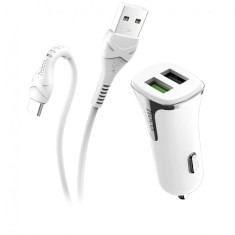 Incarcator Auto cu cablu USB Tip-C HOCO Z31 Universe, 2 X USB, 3.4A, QC3.0, Alb