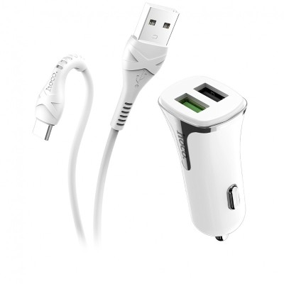 Incarcator Auto cu cablu USB Tip-C HOCO Z31 Universe, 2 X USB, 3.4A, QC3.0, Alb foto
