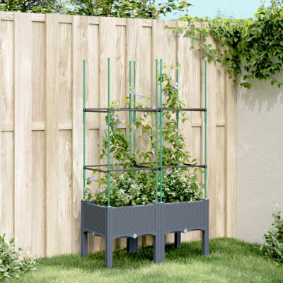 vidaXL Jardinieră de grădină cu spalier, gri, 80x40x142,5 cm, PP foto
