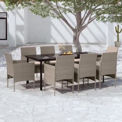 vidaXL Set mobilier de grădină cu perne,bej și negru, 9 piese foto