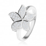 Inel argint 925, floare din zirconiu sclipitor, transparent - Marime inel: 51