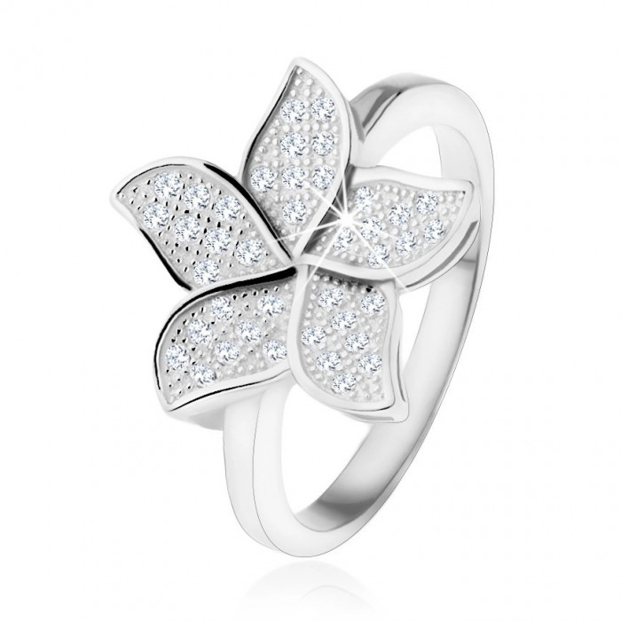 Inel argint 925, floare din zirconiu sclipitor, transparent - Marime inel: 62