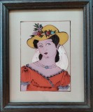 Cumpara ieftin T&acirc;nără cu pălărie &icirc;nflorată, pictură pe sticlă, Portrete, Ulei, Art Deco