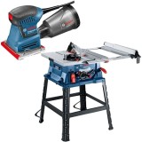 Bosch GTS 254 + GSS 140-1 A - Fierastrau circular de masa 1800 W 254 mm picioare sustinere cadru + Slefuitor cu vibratii 180 W 113x101 mm