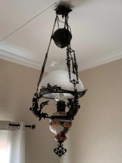 Superba Lampa completa antica de tavan cu maiolica, dragon, ingeras, barca...120x42cm