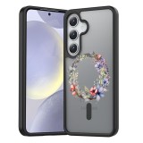 Hus&Auml; anti&Egrave;oc magsafe pentru samsung galaxy s25, spate mat anti-amprent&Auml;, floral pink wreath 16, negru
