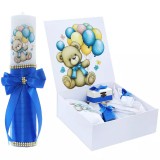 Cumpara ieftin Set Cutie Trusou cu Lumanare, 9 Piese, &quot;Cu drag de la nasi&quot;, Albastru, Ursulet - TB191