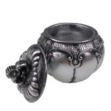 Ornament decorativ, Caseta rotunda cu capac si flori, Gri, 12 cm, 1177H