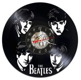 Ceas de perete decorativ realizat manual din disc de vinil, handmade, The Beatles Rock, ideal cadou pentru fani si colectionari muzica, Negru, 30 cm