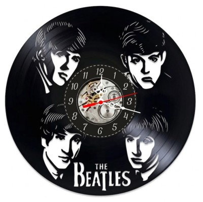 Ceas de perete decorativ realizat manual din disc de vinil, handmade, The Beatles Rock, ideal cadou pentru fani si colectionari muzica, Negru, 30 cm foto
