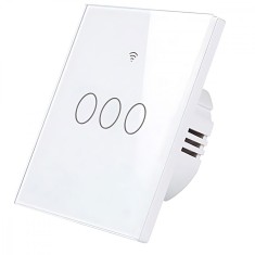 Intrerupator inteligent cu touch, Wifi, 3 canale, 10A, Alb