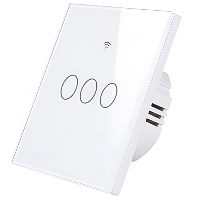 Intrerupator inteligent cu touch, Wifi, 3 canale, 10A, Alb