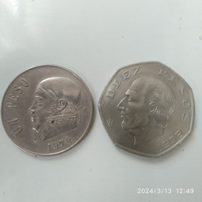 -Y- LOT 2 MONEDE MEXIC 1 PESO 1974 / 10 PESOS 1978