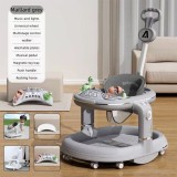Scaun de masa pentru copii, muzica si luminicu roti, accesorii lavabile, maner, millard gri, Oem