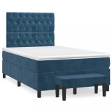 VidaXL Pat box spring cu saltea, albastru &icirc;nchis, 120x190 cm, catifea 3270491