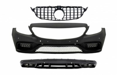 Bara Fata cu Grila si Difuzor MERCEDES C-Class W205 S205 (2014-2018) C63 Design Negru Performance AutoTuning foto
