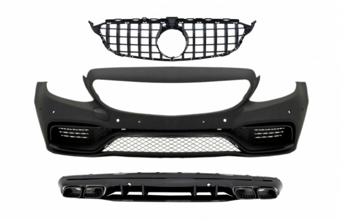 Bara Fata cu Grila si Difuzor MERCEDES C-Class W205 S205 (2014-2018) C63 Design Negru Performance AutoTuning