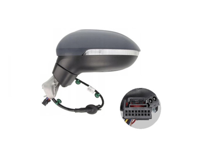 Oglinda exterioara Volkswagen Passat (B8), 08.2014-, Stanga, reglare electrica; grunduit; incalzita; geam asferic; cromat; 8 pini/2 conectori; cu sem