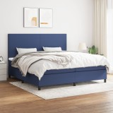 vidaXL Pat box spring cu saltea, albastru, 200x200 cm, textil