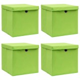 VidaXL Cutii depozitare cu capace 4 buc. verde, 32x32x32 cm, textil