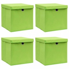 vidaXL Cutii depozitare cu capace 4 buc. verde, 32x32x32 cm, textil