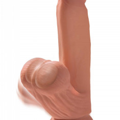 Dildo Realistic King Cock 3D Tripla Densitate Swinging Balls Fanta Maro 21 cm