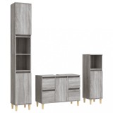 Cumpara ieftin Set mobilier de baie, 3 piese, gri sonoma, lemn prelucrat