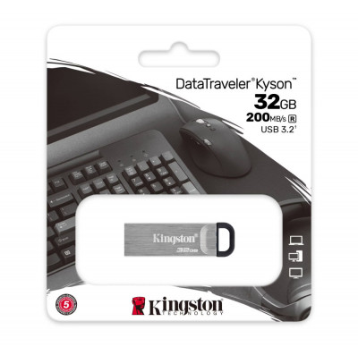 Memorie USB Kingston DataTraveler Kyson, 32GB, USB 3.2, Metalic, Alb foto