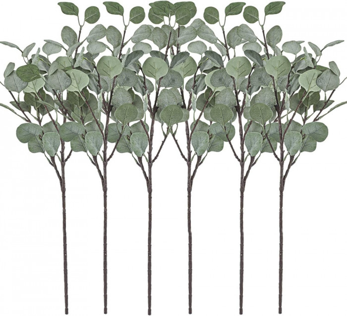 Tulpini de verdeață artificială 6 bucăți drepte de dolar de argint, frunze de eu