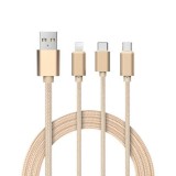 Cablu date USB Smart Cable 3 in 1 micro-USB, type C, iphone 7 Gold