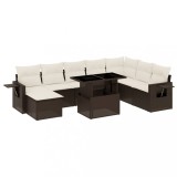 Cumpara ieftin Set canapele de gradina cu perne, 9 piese, maro, poliratan