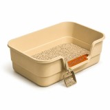Litieră Deschisă pentru Pisici cu Grătar și Lopățică, 42x30x12 cm, Bej