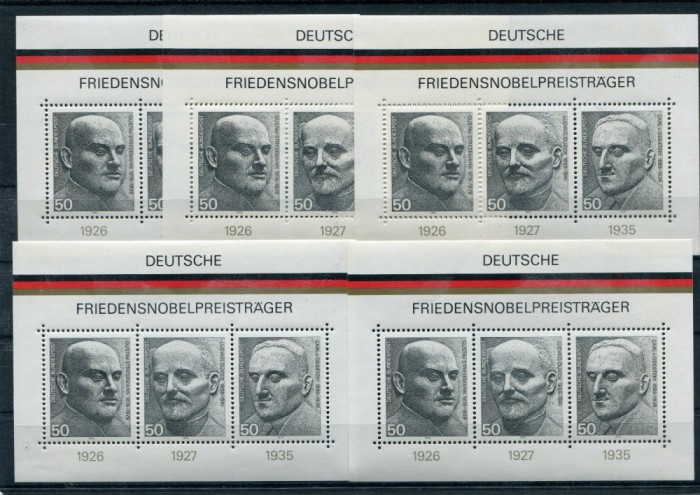 GERMANIA 1975 1978 PERSONALITATI LAUREATI PREMIUL NOBEL 10 COLITE NESTAMPILATE