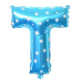 Balon folie metalizata litera t, flippy, 40 cm, cu imprimeu stelute, umflati cu heliu sau aer, ambalaj individual, pai inclus, albastru