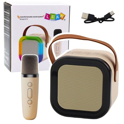 Set karaoke cu boxa si microfon wireless K12 RGB, bluetooth, bej, Lean 24547 foto