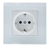 Cumpara ieftin Priza simpla alba, rama sticla, 86x86mm, 16A, 250V