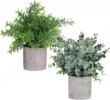 Wlyn 2 pachete de plante artificiale &icirc;n ghiveci, eucalipt artificial și rozmarin, Oem