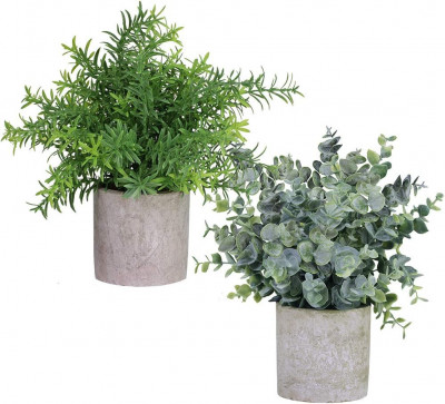 Wlyn 2 pachete de plante artificiale &amp;icirc;n ghiveci, eucalipt artificial și rozmarin foto