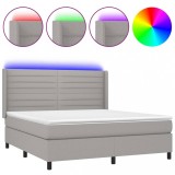Cumpara ieftin Pat cu arcuri, saltea si LED, gri deschis, 180x200 cm, textil