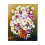 Tablou pictat manual, Vaza cu margarete, 50x40cm ulei pe panza, gata de expus pe perete