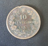Italia 10 Centesimi 1863 moneda bronz km # 11 Vittorio Emanuele II lea