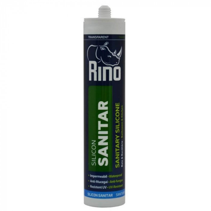 Silicon Sanitar Rino, Transparent, 280 ml, pe Baza de Acid Acetic, Silicon Universal Rino, Silicon pentru Spatii cu Umiditate Ridicata, Silicon pe Baz